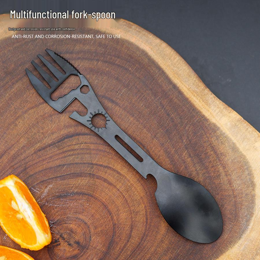 Multifunktionales Outdoor-Werkzeug: Schraubenschlüssel, Flaschen-/Dosenöffner, Gabel- & Löffelset