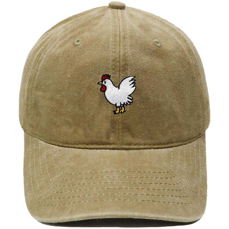Fun Cock Embroidered Baseball Cap Animal Washed Vintage Daddy Hat Men's and Women's Casual Outdoor Sun Hat