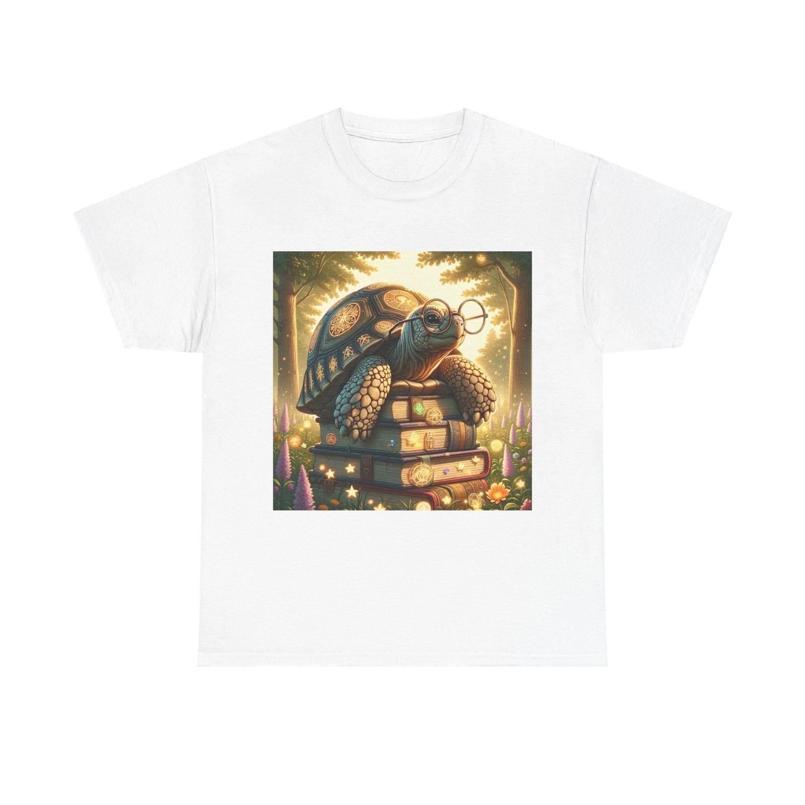 Unisex Adult T Shirt Whimsical Tortoise Magical Books Fireflies M