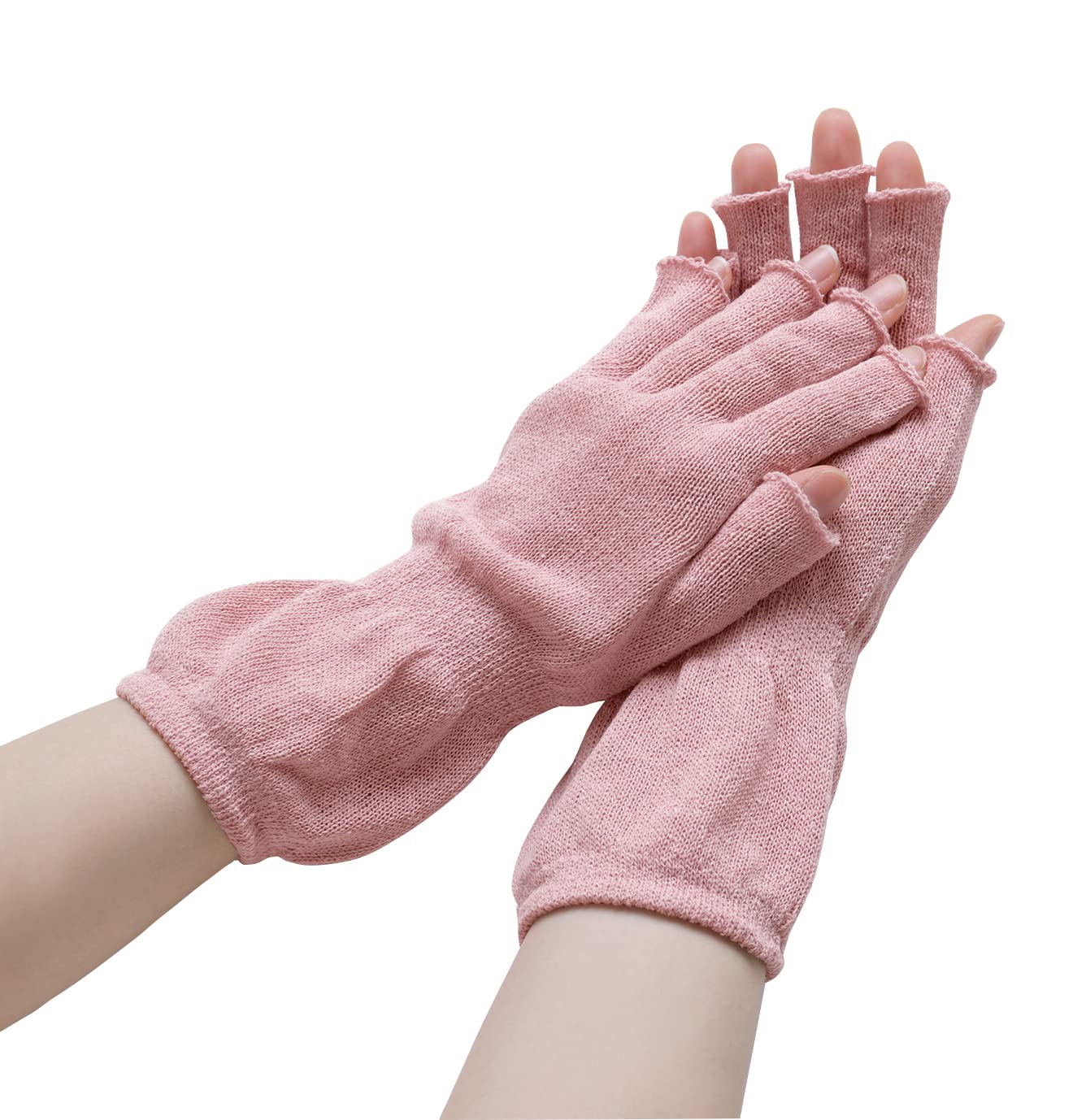 

Fingertip freehand warmers wrapped in silk cotton 1 pair pink