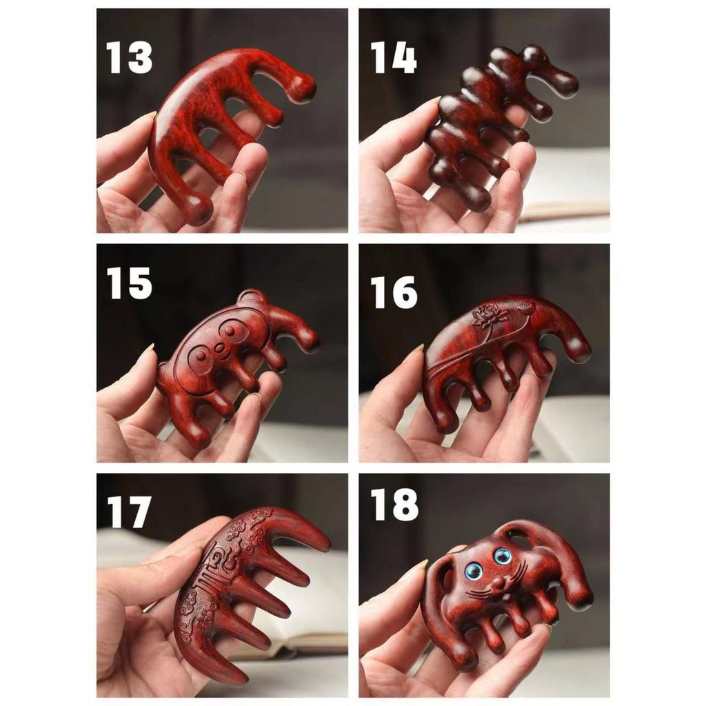 Rhinoceros Horn Rosewood Massage Comb with Round Head & Five Teeth