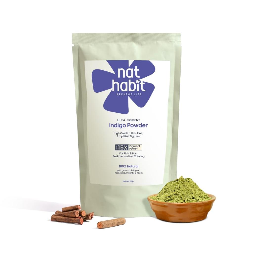 Nat Habit Organic Indigo Powder For Natural Black Hair Color HUFA Technology Chemical Free Deep Conditioning 170g Pack Of 1