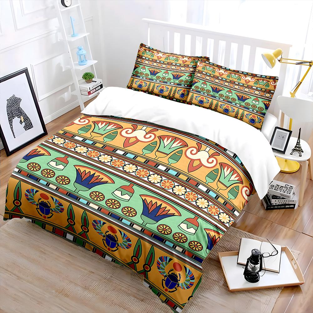 Symmetrical Egyptian-style Pattern Bedding Set for Kids Luxury Gift 3pcs Digital Print Comforter Set Soft Comfortable Breathable