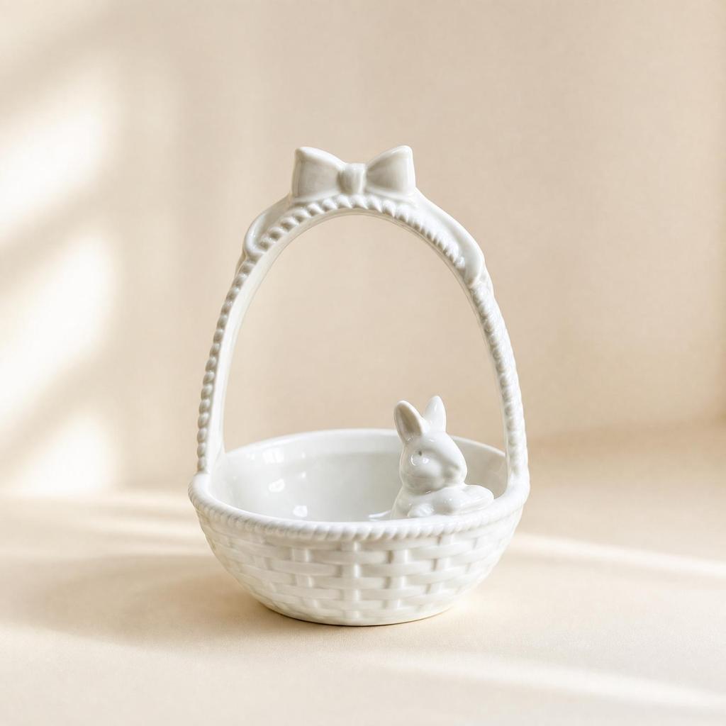 Rabbit Ceramic Storage Basket Compact for Shelf