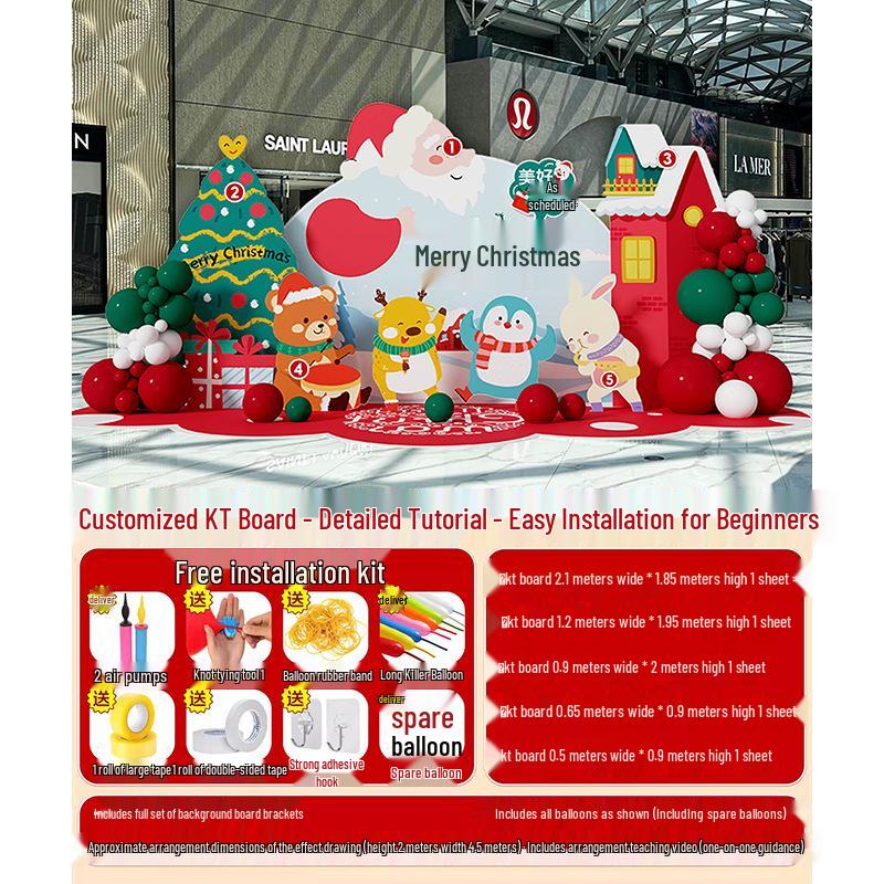 Festliche Weihnachtsszene Anordnung: Einkaufszentrum Event Dekoration mit Ballonkunst und Hintergrund