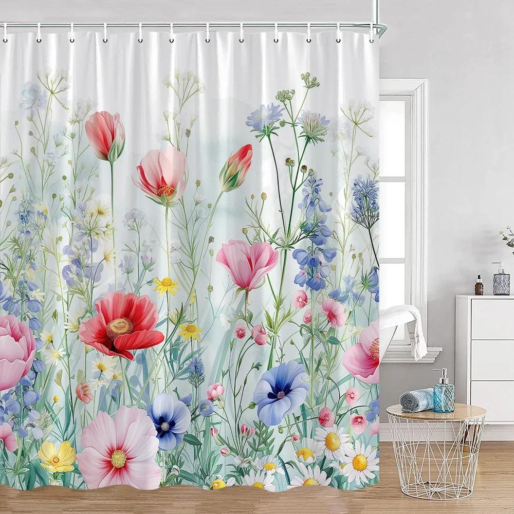 Lavendel Lila Duschvorhang Blume Floral Pflanzen Badezimmer Dekorativ Polyesterstoff Badewanne Duschvorhang