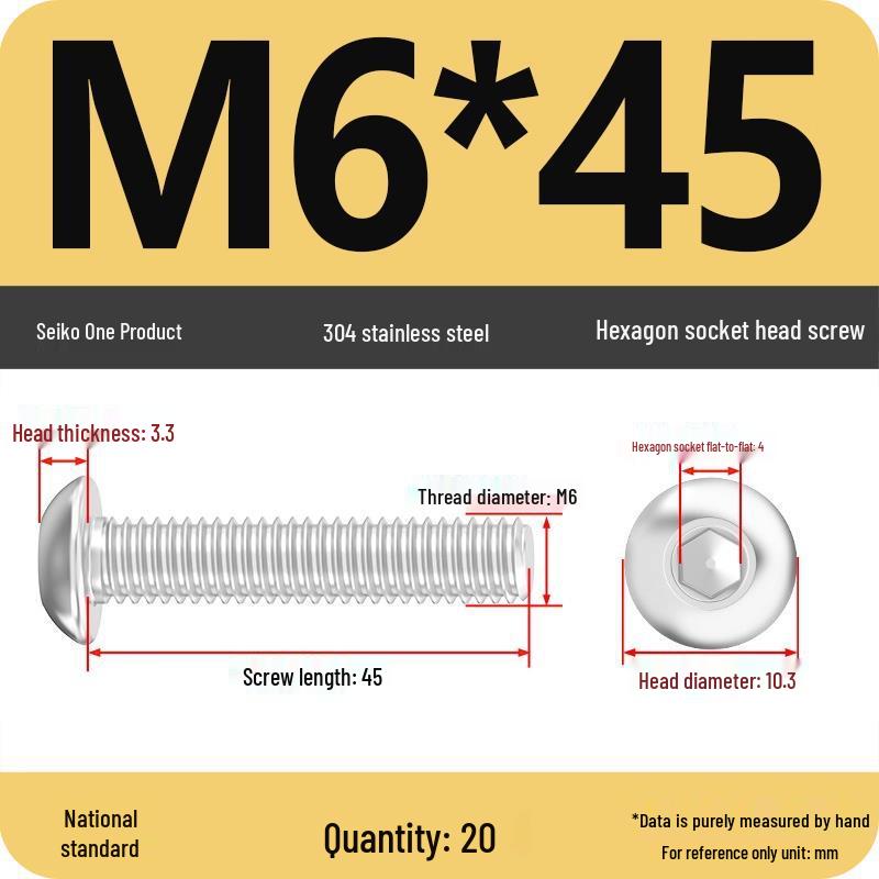 304 Stainless Steel Pan, Half, and Round Head Hexagon Screws (M2-M12)