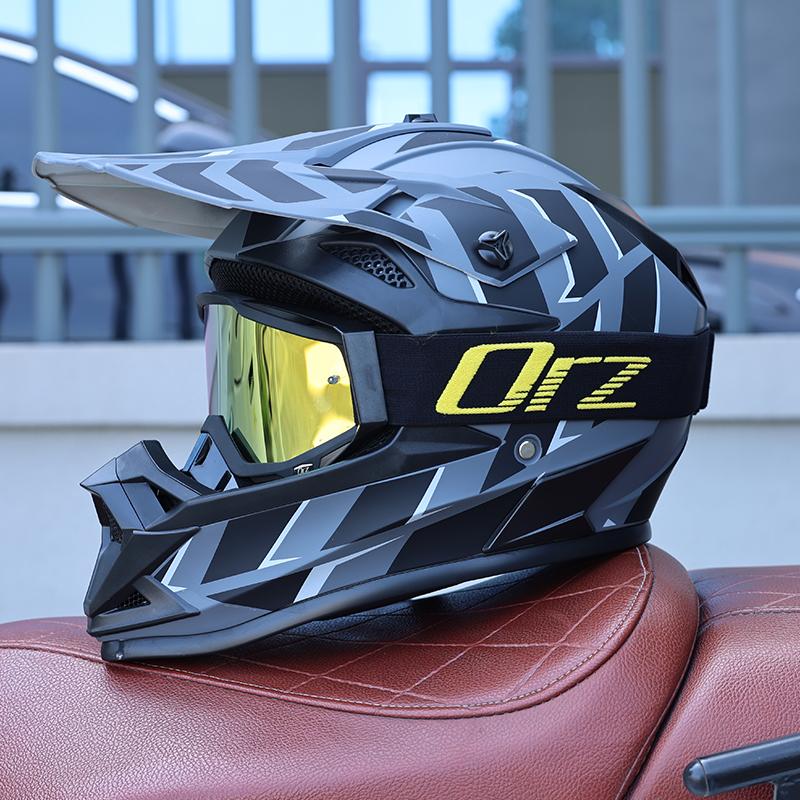 ORZ-F16-DOT Approved Off Road Motocross Helmet with Goggles, High Strength ABS Lightweight Shockproof All Terrain Safety Gear