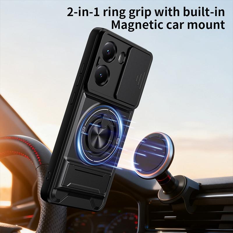 Phone Case Compatible for Xiaomi Poco X7 Pro 5G Case with Built-in Ring Stand Sliding Camera Lens Cover