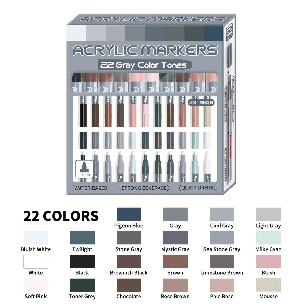 22 Kleuren Acryl Verf Pennen Extra Fijne Punt Grijs/Huidtinten Verf Markers Set Zichtbaar Venster Pro Kleur Serie