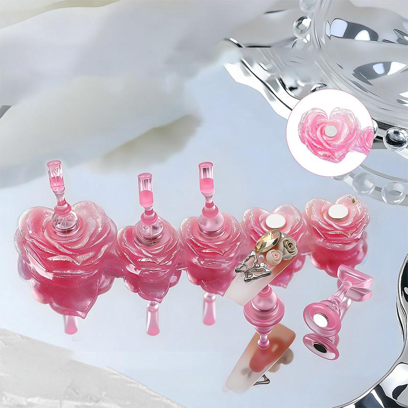 Rose Magnetic Nail Holder Stands Glowing Manicure Practice Training Display Stand Magnetic Press On Nail Practice Stands Salon