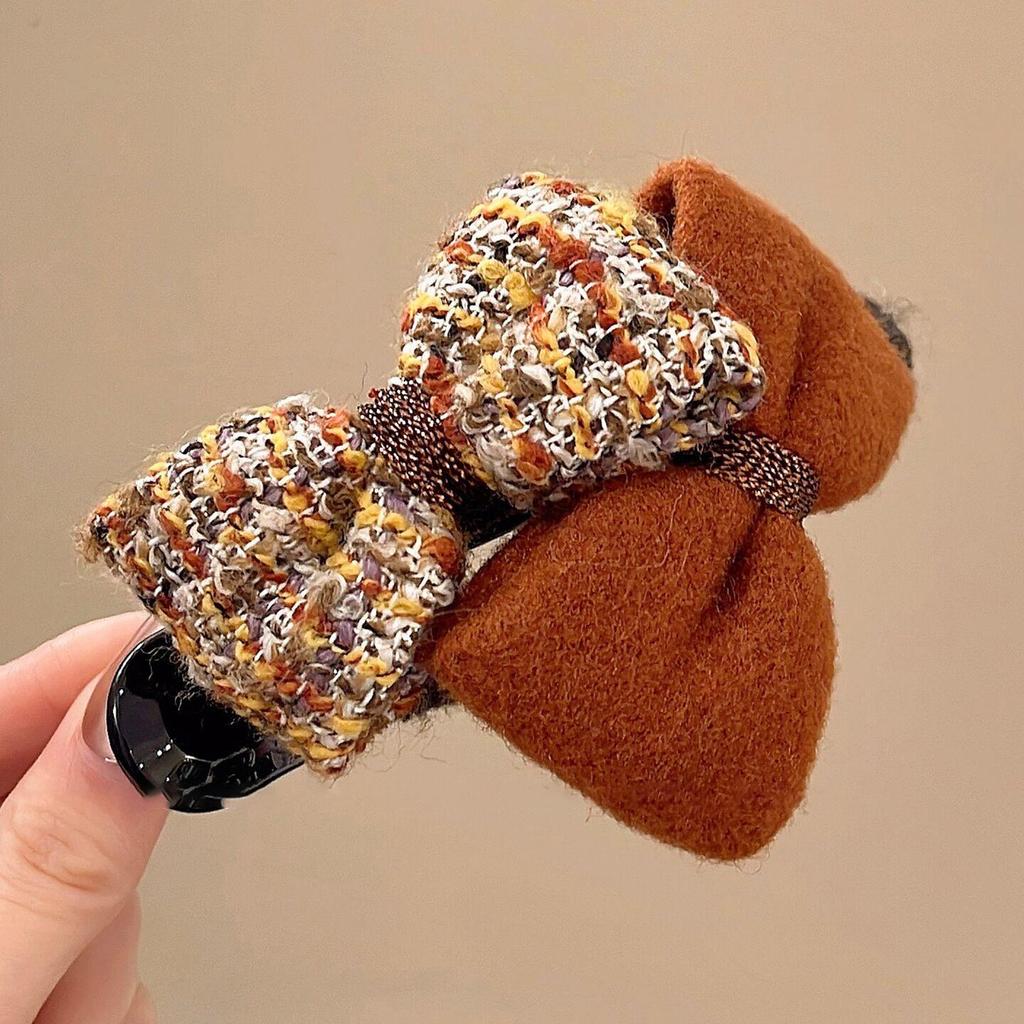 Retro Bow Hair Clip: Versatile Flocking Duckbill for Autumn/Winter