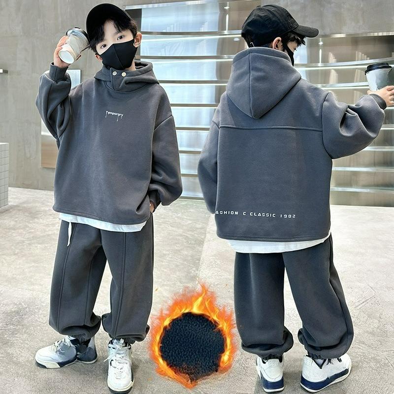 Kinderbekleidung, Jungen Herbstanzüge, Herbst- und Winterpullover, Cool und Gutaussehend, Zweiteilige Kinder-Sportbekleidung mit Plus-Samt