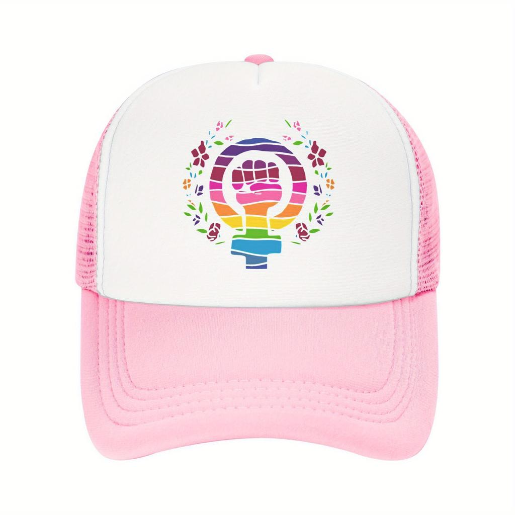 Feminist Fist Rainbow Symbol Trucker Cap Breathable Mesh Back Adjustable Casual Baseball Hat Unisex Outdoor