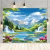 1 bannière avec fond de vue sur la montagne décoration murale, fournitures de célébration d'anniversaire et d'anniversaire, accessoires de vacances