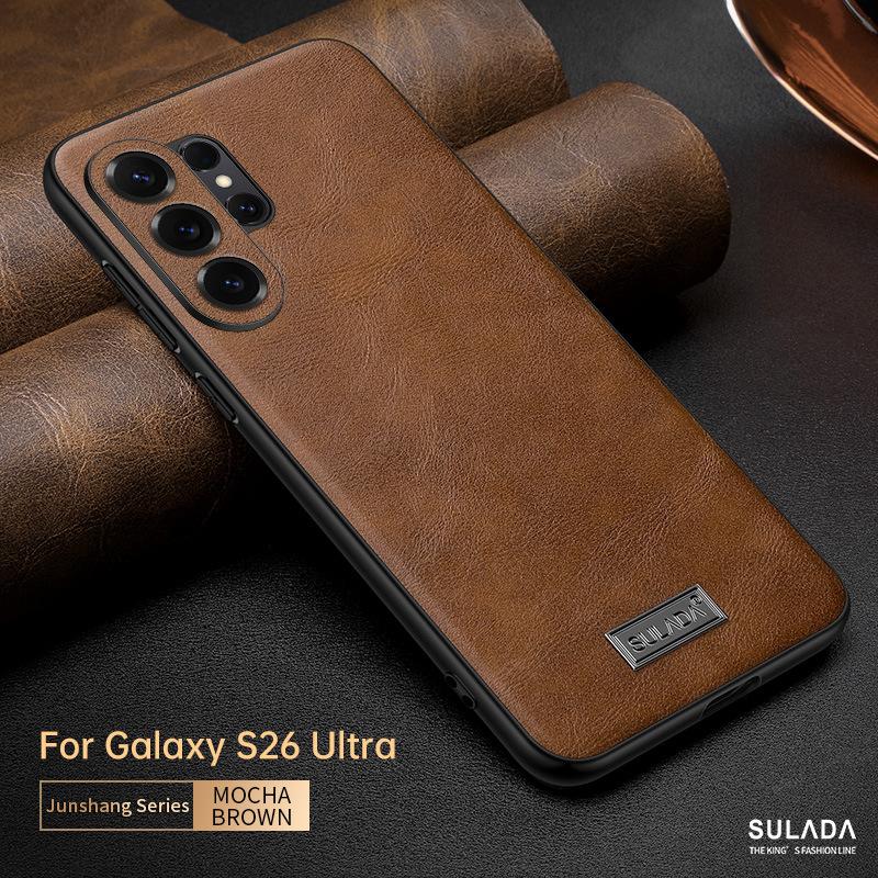 Cowhide Pattern Leather Moblie Phone Case for Samsung Galaxy S26 Ultra S25 Plus S24 S23 S22 Camera Lens Protection Slim Cover