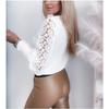Spring and Autumn Ladies White Long Sleeve V-Neck Lace Splicing Casual Shirt