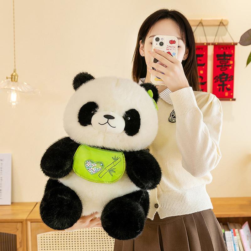 Panda Adorable With Bib Plush Toy Stuffed Animal Doll Kids Decorations Gift