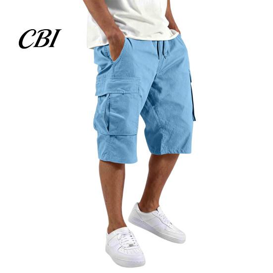 Men Shorts with Drawstring Summer for Men, Multi-Pocket Cargo Adjustable Elastic Skin-friendly Fabric Waistband, Loose Fit Sport Hiking Work