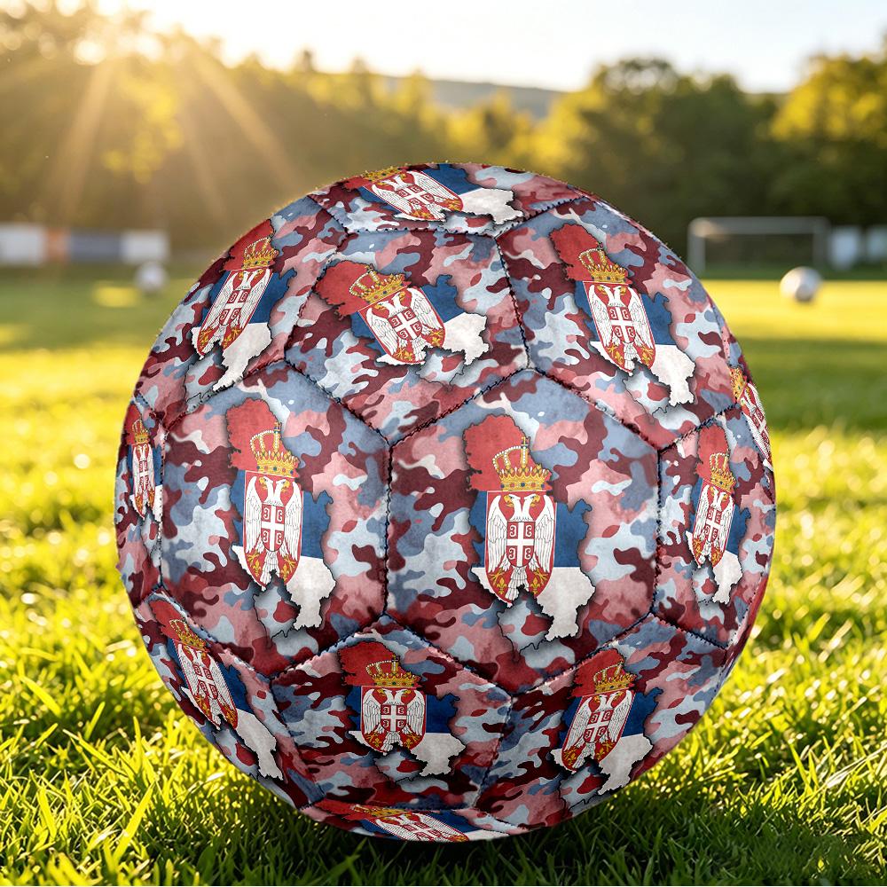 Serbia Printed Size 5 Soccer Ball Wear Resistant Standard Adult Training Football Fan Gift for Indoor Outdoor Match Sports