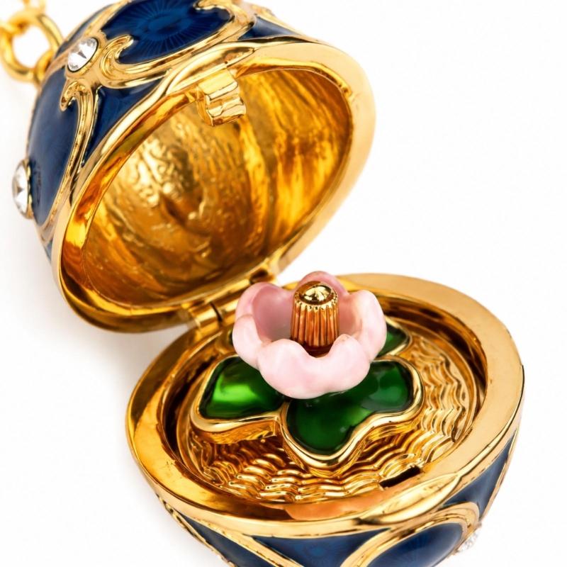 Enamel Egg Pendant Necklace with Hinged Opening, Collarbone Chain, Gold-Tone Chain, and Easter Outfit Styling for Women