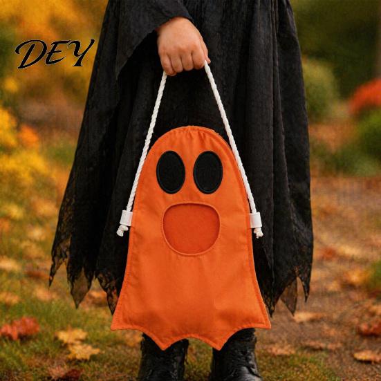 Halloween Party Favor Sack Ghost Candy Bag for Kids, Cute Fabric Treat or Trick Bucket Tote with Handle, Spooky Snack Goodie Bags Supplies Storage