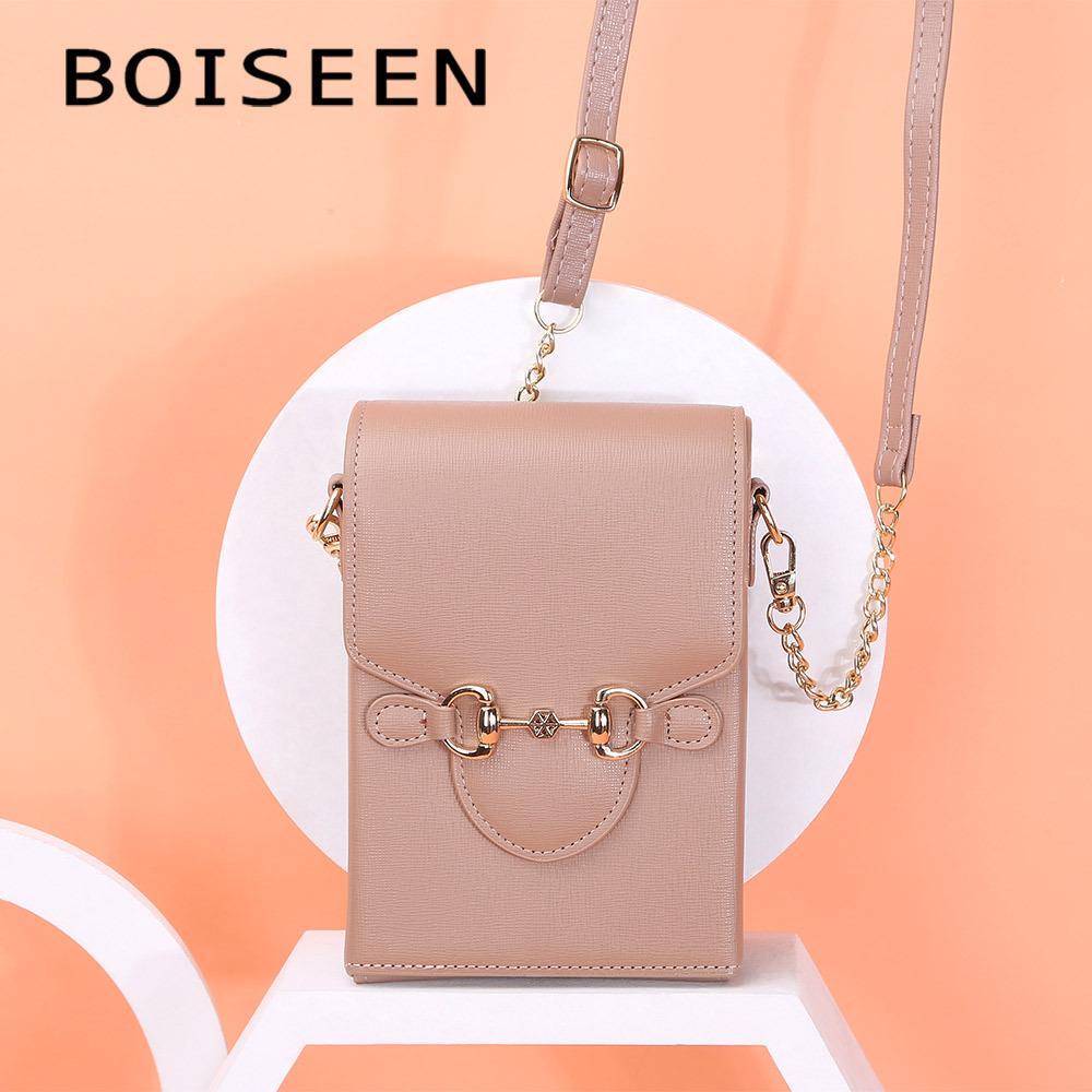 Boiseen New Mobile Phone Bag Women's European and American Solid Color Horse Buckle Large Capacity Shoulder Oblique Span Women's Bag Wallet