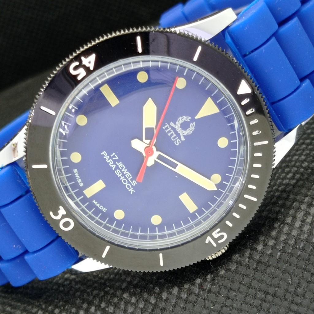 

REFURBISHED MENS SWISS TITUS BLUE DIAL WATCH 40MM TURNABLE BEZEL a303365-2 R1013-000a303365