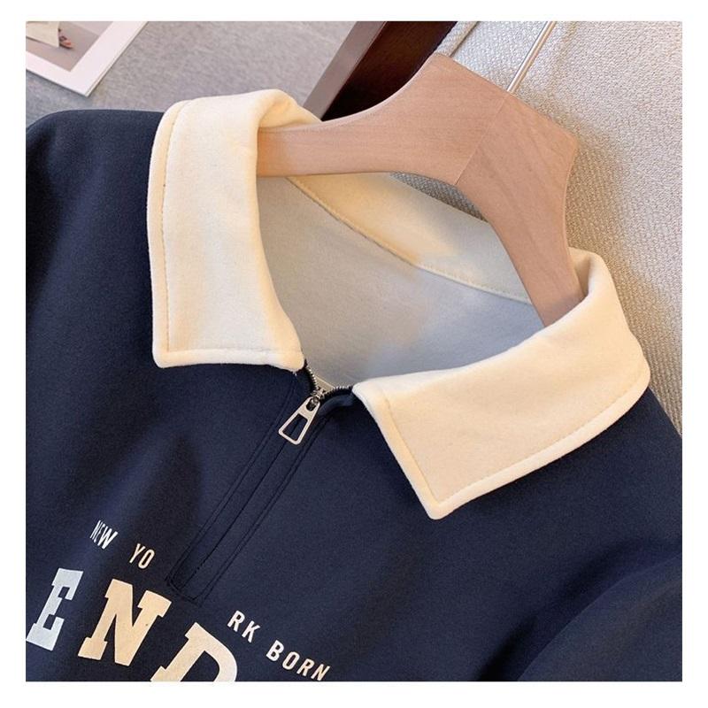 Women's Polo Collar Sweatshirt Letter Print Half Zip Pullover Casual Loose Long Sleeve Top