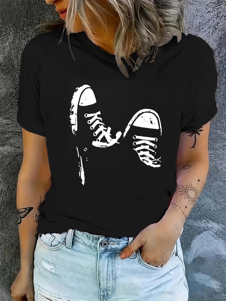 Personalized Shoes Printed Unisexs Comfortable Tshirt Casual Top Daily Skin Friendly Round Neck Short Sleeved Shirt