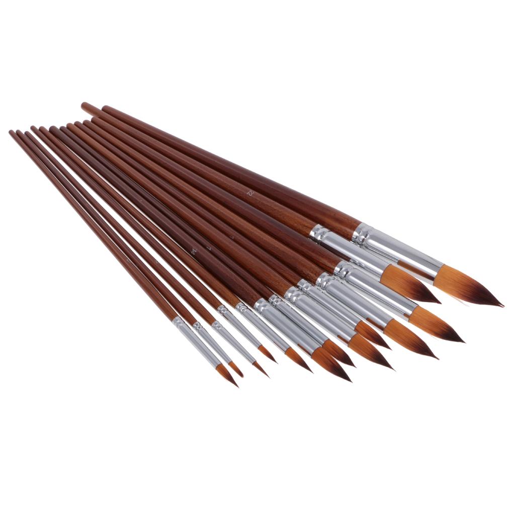 13 Pieces Artists Paint Brushes Set Wooden Handle Nylon Hair