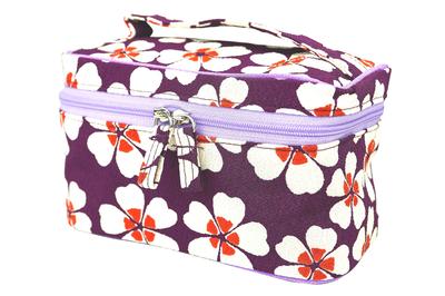 (0107-3) Uni Seni Fabrication Japonaise Futago Chirimen Motif Japonais Trousse de Toilette [Fleur de Cerisier Moderne Violet]