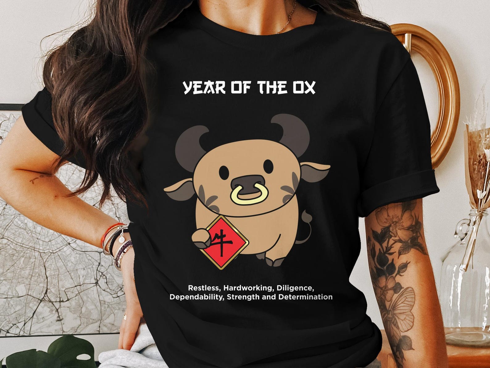 Cute Ox Chinese New Year T-Shirt, Lunar New Year Celebration Shirt, Chinese Zodiac Ox Graphic Tee, Year of the Ox Gift 2XL