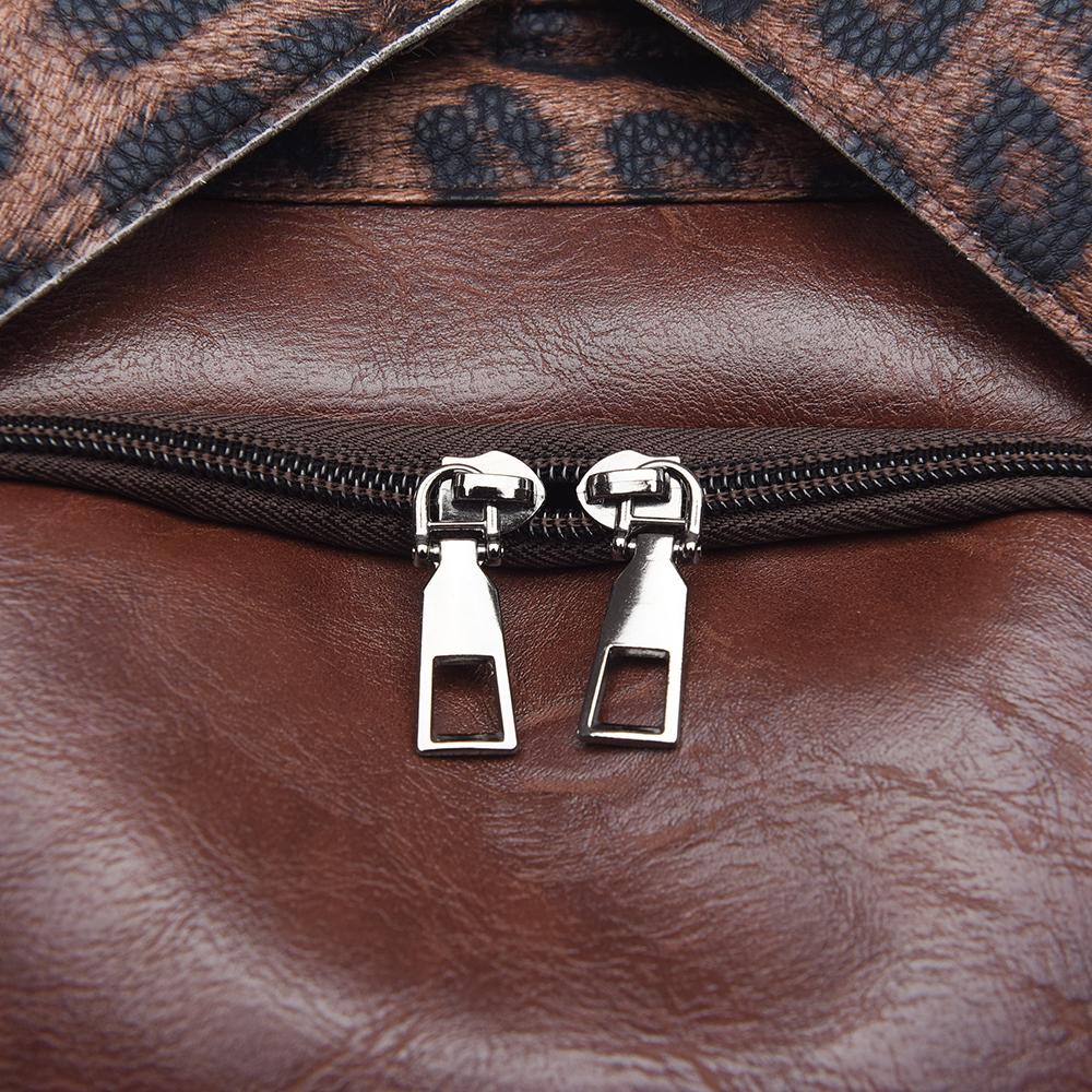 Rucsac de damă din piele moale cu imprimeu leopard, rucsac antifurt