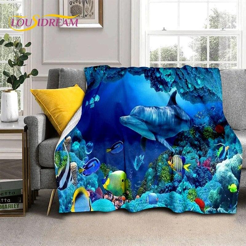 Cartoon Underwater World 3D Seabed Illusion Blanket,soft Throw Blanket for Home Bedroom Bed Sofa Picnic Office Cover Blanket Kid