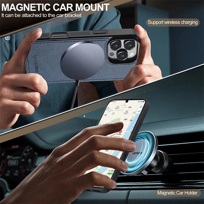 Leather Magnetic Phone Case for iPhone 17 Air 16 15 14 13 12 Pro 11 XS Max XR 8 7 Plus SE 17E 16E Wireless Charging Cover Etui