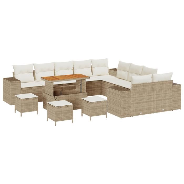 VidaXL Ensemble de canapé de jardin 14 pièces avec coussins beiges en rotin synthétique acacia 3364021