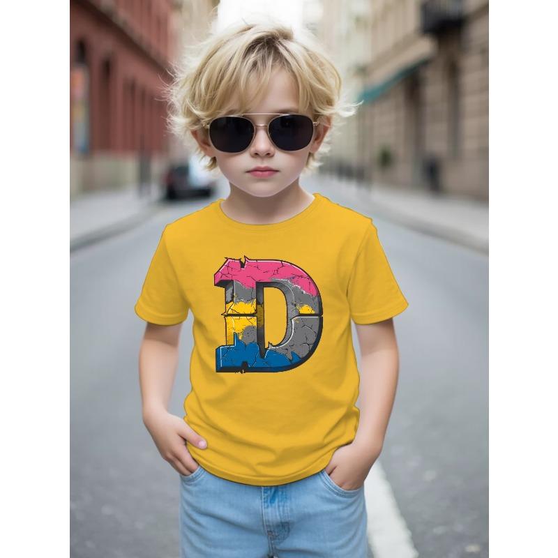 European Size Boys Round Neck Short Sleeved T Shirt D Letter Series Pattern
