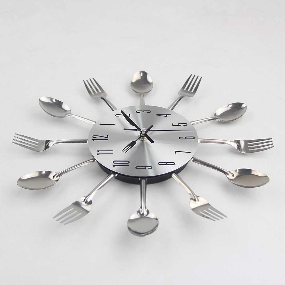 Modern Spoon Fork Wall Clock 3D Metal Clock Room Home Decoration Decorative Horloge  Kitchen