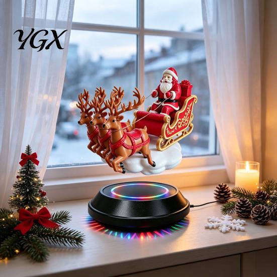 Creative Seasonal Room Decor Floating Santa Sleigh, Magnetic Levitation Santa's Flying Sleigh Ornament, Christmas for Bookshelves Display Home,