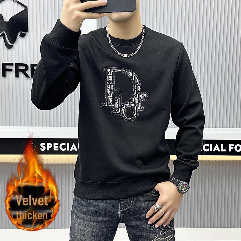 

D Letter Embroidered Thick Winter Sweatshirt - High-End Fleece Pullover 4XL