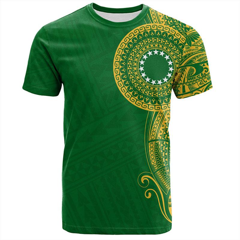 3D The RepublicOf Cook Islands Flag Map Printed T Shirt Cook Islands Coat Of Arms Graphic T-shirts For Men Vintage Short Sleeves