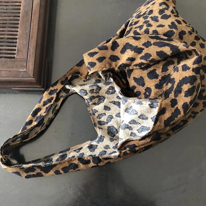 Simple Commuter Women's Vest Handbags Leopard Pattern Corduroy Female Large Tote Bag Casual Retro Ladies Cott Shoulder Bags