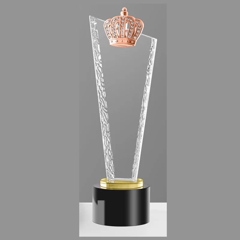 Customized High Grade Metal Gold, Silver, Copper Crown, Eagle, Pentagram, Awards, Commemorative Blade Shape, Crystal Trophy, 1Pc