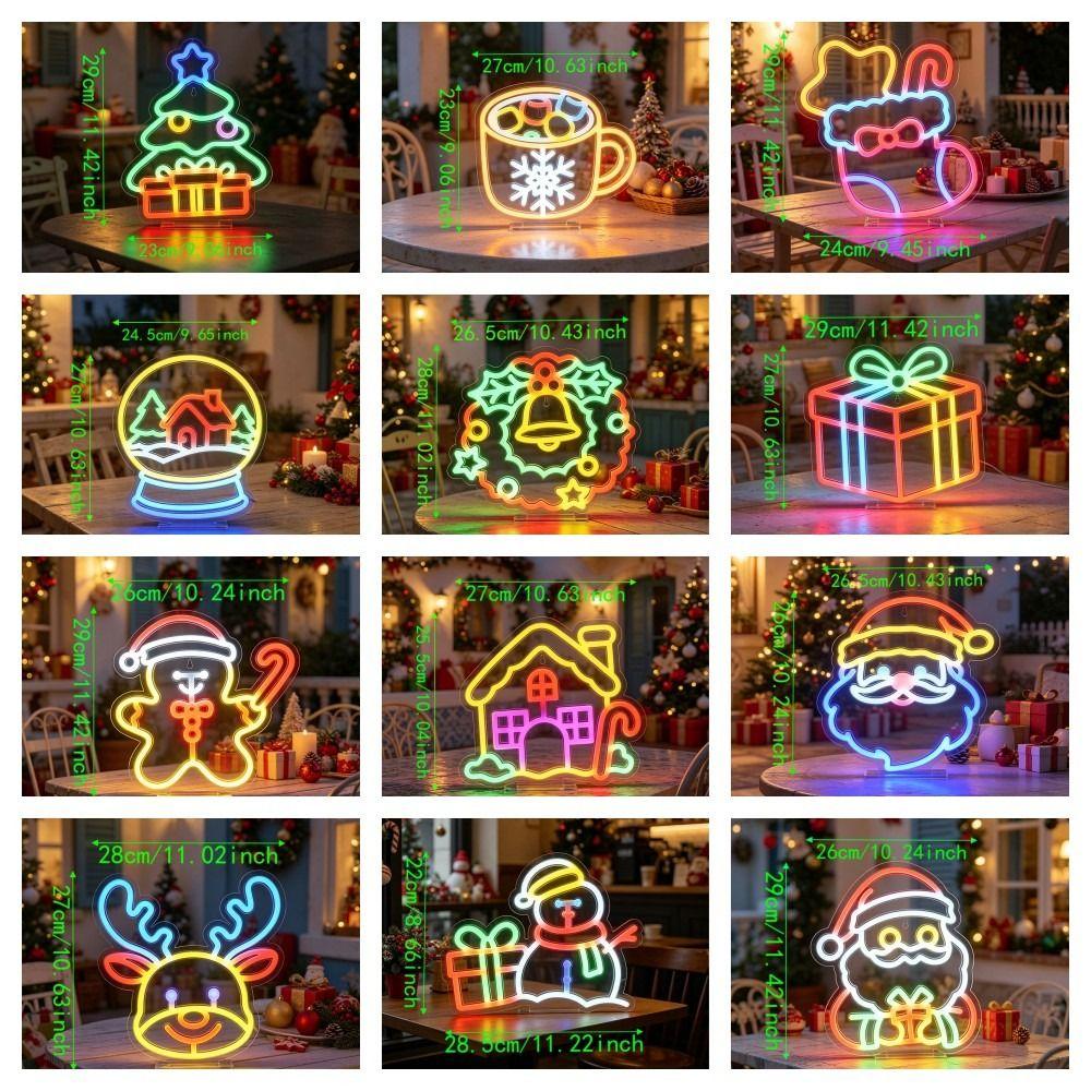Luminous Christmas Neon Sign USB-powered Xmas Shaped Light Atmosphere Signboard  Camper