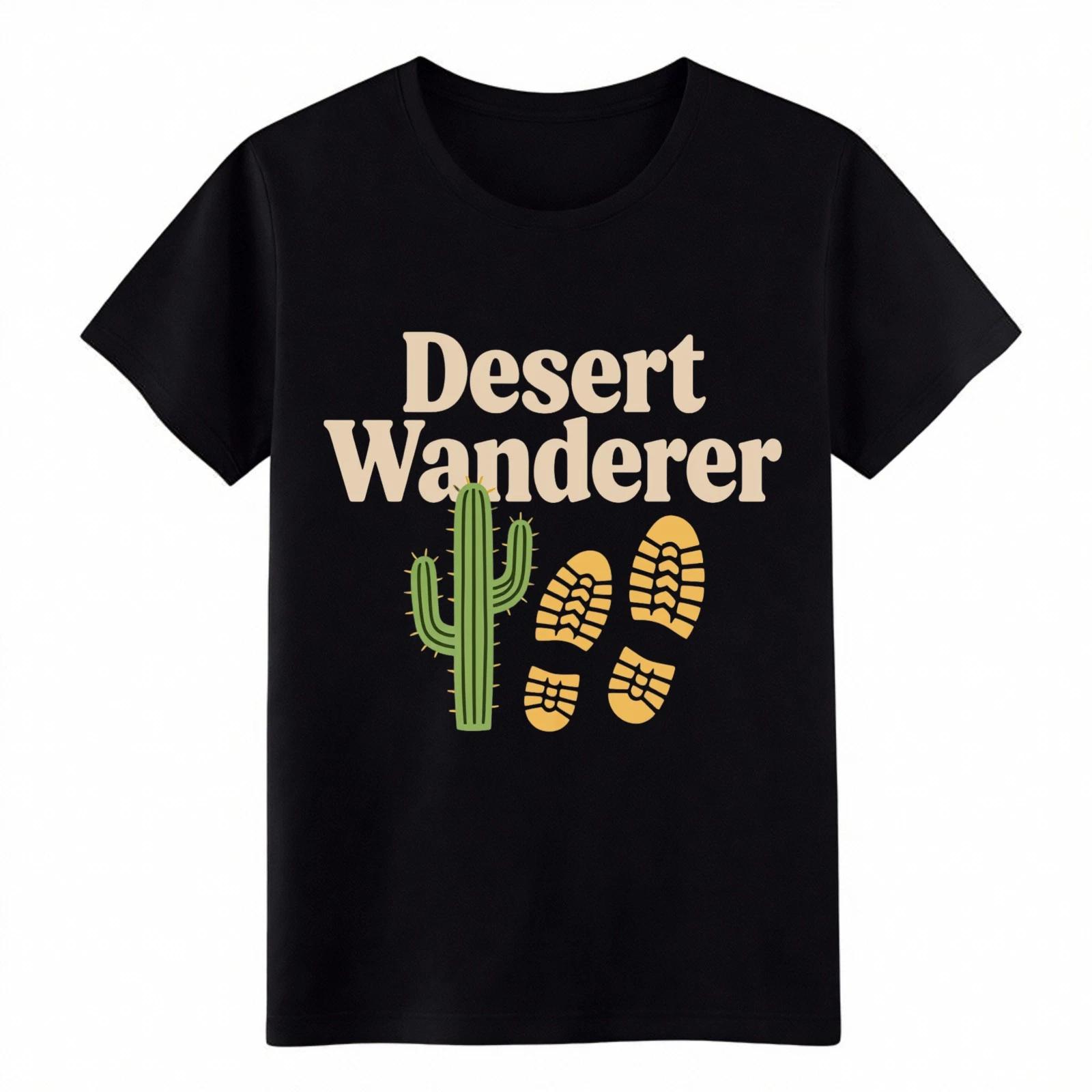 

Desert Wanderer Black T-Shirt, Cactus Footprint Outdoor Adventure Tee S