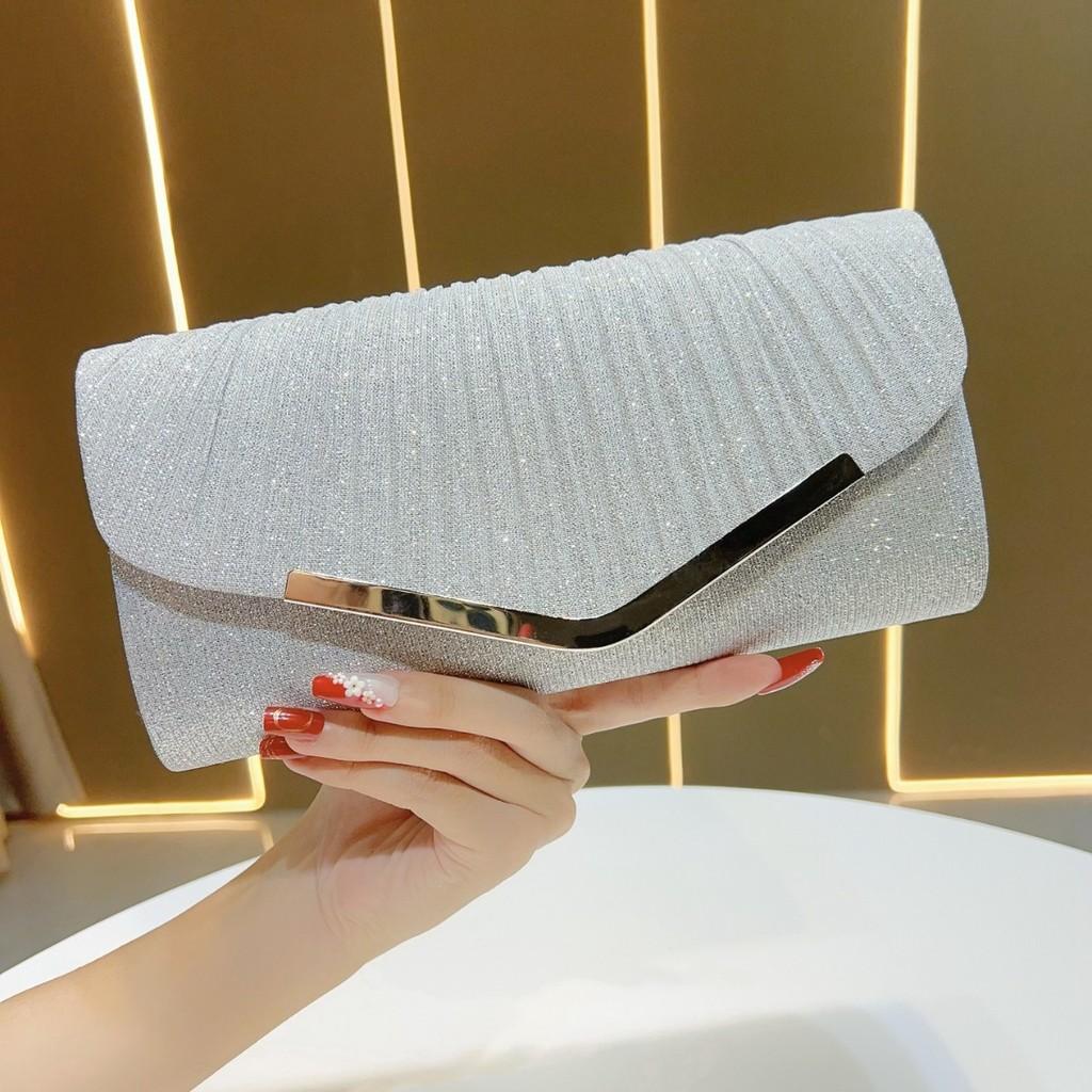 Elegante Borsa a Pochette da Sera in Poliestere con Chiusura Magnetica per Feste ed Eventi a Cena