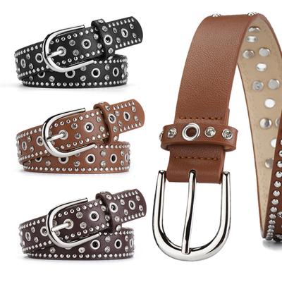 Personalized Commuter Double Row Claw Bead Rhinestones, Black Lady Punk Style Body Free Retro Alloy Belt