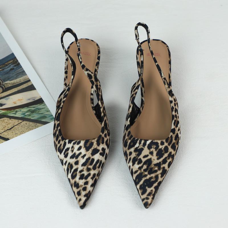 Fashion Luxury Brand Women Low Heels Shoes Leopard Print Comfort Work Slingback Footwear Summer Fashion Pointed Lady Mules Sandals