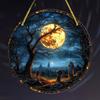 1pc Set Halloween Graveyard Full Moon Acrylic Hanging Decoration - 2D Round Art Decor for Windows, Novelty Home Decor, Perfect Durable for Bedroom
